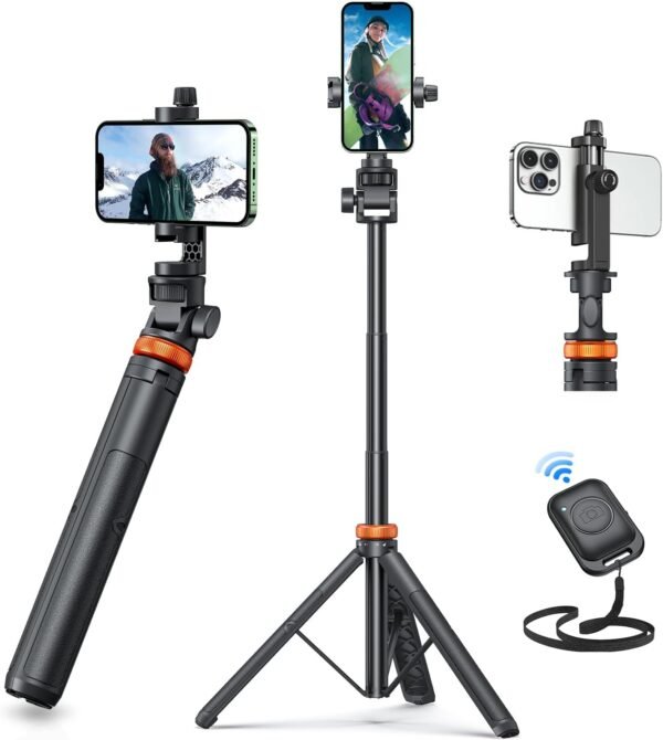62" Phone Tripod, Tripod for iPhone & Selfie Stick Tripod with Remote, Extendable Cell Phone Stand & Travel Tripod, Solidest Tripod for Phone Compatible with iPhone/Android