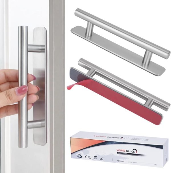 Instant Cabinet Drawer Pulls - 6" Stainless Steel Drawer Push Pull Handles Helper with Adhesive Door Handle for Kitchen Wardrobe Drawers Window Sliding Closet (2Pack, Silver)