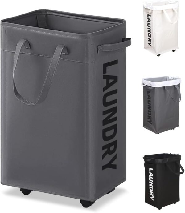 Laundry Hamper with Wheels, 75L College Dorm Room Essentials, Clothes Hamper with Removable Wash Bag for Bedroom, Large Laundry Basket with Handle (Grey)