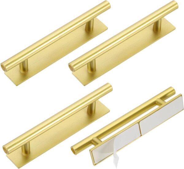 4 Pack Self-Stick Push Pull Helper, 6 Inch Plastic Adhesive Cabinet Handles Round Stick-on Handle for Kitchen Cabinet Window Sliding Closet Door Wardrobe(Gold)