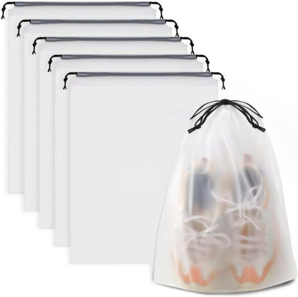 Bags for Travel, Drawstring Travel Bags for Packing, Dustproof Portable Travel Storage Bag for Men and Women, Clear, Large, 5 Pack (5)