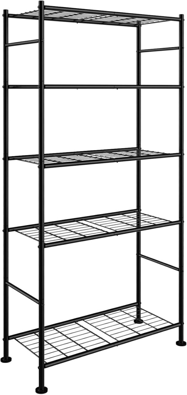 5-Tier Storage Shelves, Stable Metal Shelf Organiser, Black | Heavy Duty Storage Rack with Leveling Feet for Home, Kitchen, Pantry, Garden or Office, 83.5 x 32 x 183 cm