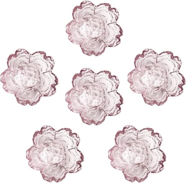 Pink Cherry Blossom Small Glass Bowl Dipping Bowls Mini Crystal Tea Bag Holder Soy Sauce Snack Dish Dip Bowls Serving Dishes Candle Holders Cute Room Decor Set of 6