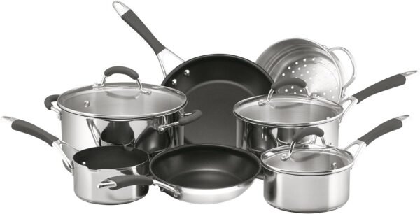 Reliance 7 Piece Cookware Set - Stainless Steel & Nonstick, Induction Compatible, Dishwasher & Oven Safe, Includes Saucepans, Stockpot, Frypan, Skillet & Steamer