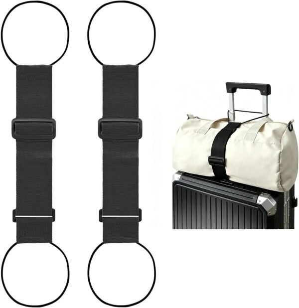 Multi Use Strong Adjustable Luggage Connector Straps for Suitcases, Black, 10.2" x W x 15.74" | Flexible Luggage Belt Strap Travel Accessories Elastic Fastening Bag Strap Suitcase Connector Straps