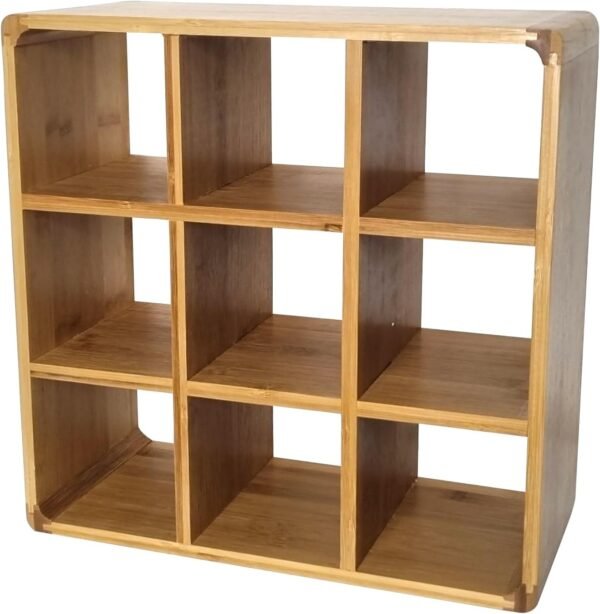 Bamboo 9 Hole Storage Cube, Freestanding Cubby Shelf Display Organiser for Home Office, Wine Rack Bottle Holder, Natural