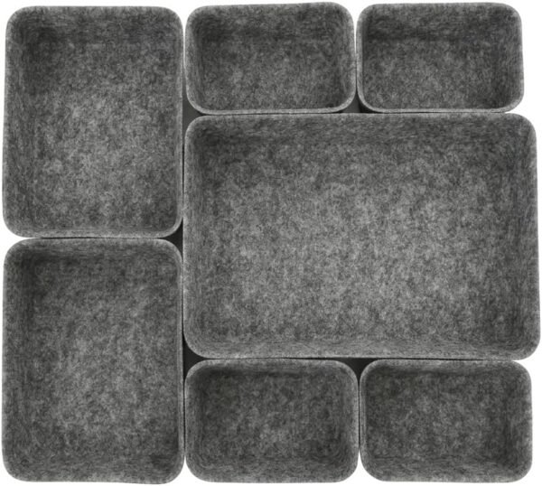 7 Pack Thickened Felt Drawer Organisers, Multi-Size S/M/L Desk Drawer Organizer Bins for Nightstand Dresser Clothes Storage - Verego