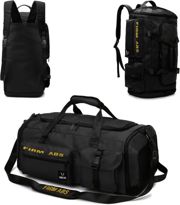 3 in 1 Gym Bag for Men and Women, 65L Large Capacity Travel Duffle Bags Convertible Backpack Weekender Overnight Bag with Shoes Compartment and Wet Pocket (Black)