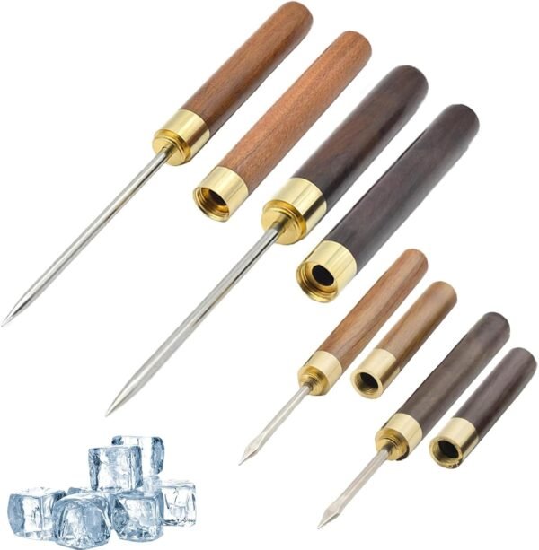 Stainless Steel Ice Picks with Safety Cover - 4 Pack, 9-Inch & 5-Inch Pick Tool for Breaking Ice, Non-Slip Wooden Handle - Ideal for Kitchen, Bars, Bartenders, Picnics, Camping, Restaurants