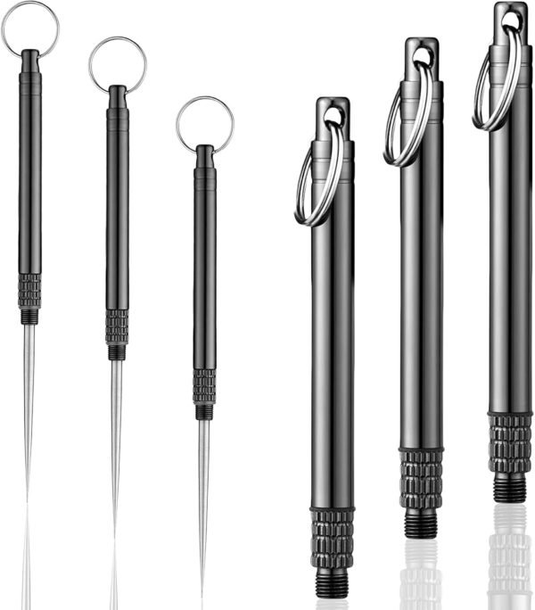 Portable Titanium Toothpicks - 3 Pieces Reusable Metal Toothpicks with Stainless Steel Holder for Outdoor Camping, Picnic, Travel (Black)