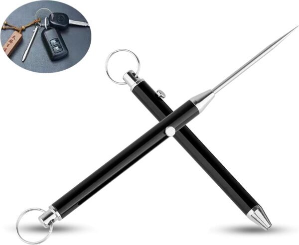 2 Pieces Portable Titanium Toothpicks Telescopic Keychain Toothpicks Metal Pocket Toothpick with Protective Holder Reusable Toothpicks for Picnic Camping Traveling (Black)