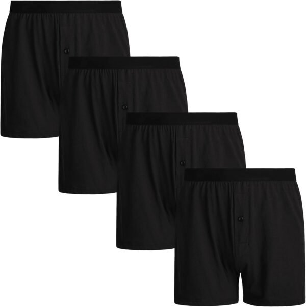Men's Cotton Boxer Shorts Loose Fit Underwear 4-Pack | Roomy Legs, Button Fly, Comfort Waistband, Soft and Breathable, Moisture Wicking, Sleeping, Lounging and Daily Wear
