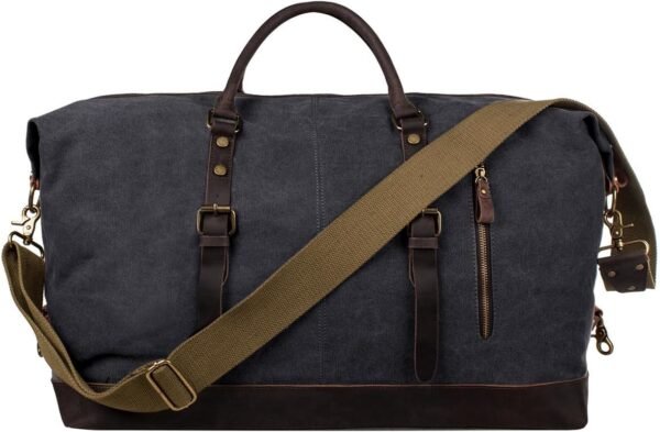 Duffle Bag for Travel 60L Canvas Duffel Bag Carry on Genuine Leather Overnight Weekender Bag for Men
