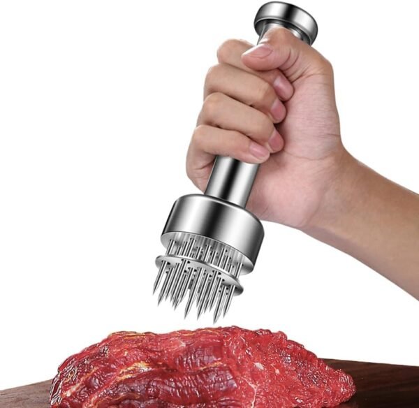 Stainless Steel Meat Tenderizer Tool, 21 Sharp Needles, Meat Piercing, Tenderizing Steak, Beef, Chicken, Pork, Barbecue, Marinating Prep Tool, with Free Cleaning Brush