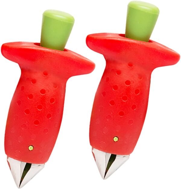 Huller, Tomato Corer & Stem Remover, Berry Prep Tool | Fruit Top Stalk Extractor Stainless Steel & Plastic, Claw Gadget Red, Small Calyx Cutter, Kitchen Helper, Pack of 2