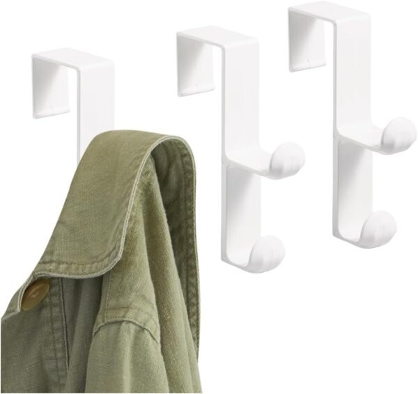 Over The Door Organizer Hooks for Coats, Hats, Robes, Towels - Set of 3, Double Hooks, White | Over-the-Door Hanger, For Closet, For Bathroom, For Dorm