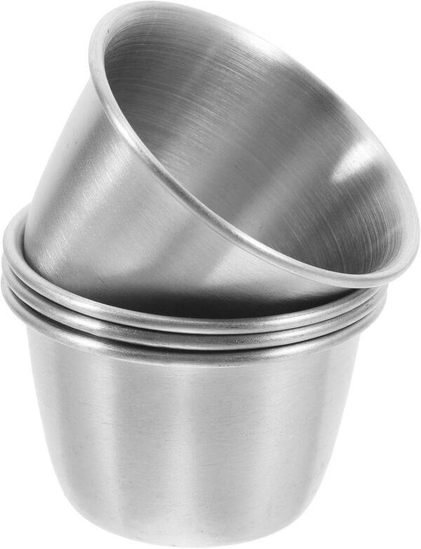 4 Pcs Stainless Steel Sauce Cups with Lids, Rust-proof Metal Condiment Containers for Home and Restaurant Use, Smooth Surface round Seasoning Storage Containers