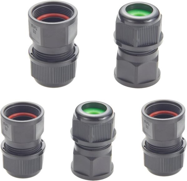IP67 Waterproof RJ45 Cable Gland PG13.5 Nylon Cord Grip Connector with Gasket 3-7mm Adjustable Wire Grommet Protector Outdoor Ethernet Cable, Network Wiring, Control Box (5pcs)
