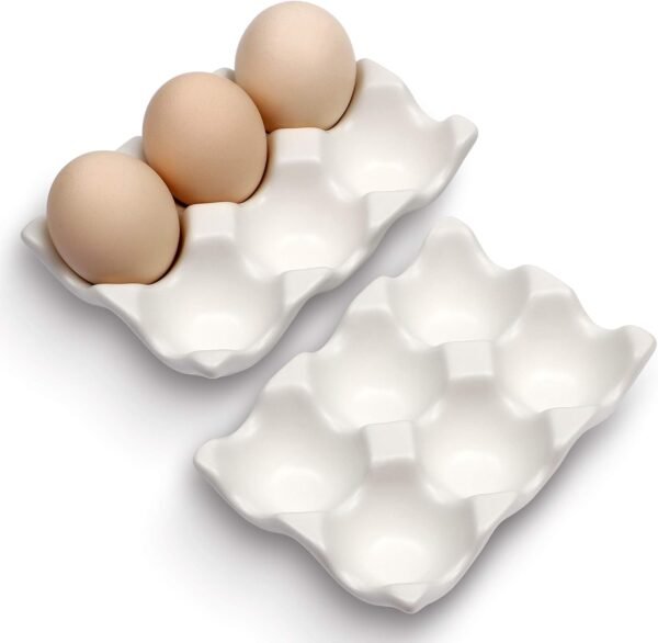 6 Cups Egg Tray Serveware, Eggs Dispenser, Egg Holder Set Kitchen Restaurant Fridge Storage Decorative Accessory (White,2 pack)