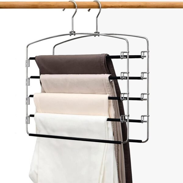 Pants Hangers Space Saving 2 Pack, 5 Tier Swing Arm Pants Organizer for Closet, Non-Slip Foam Padded Organizer Hanger for Multi Slacks, Jeans, Trousers, Skirts, Scarfs