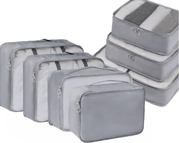 Packing Cubes, 7 Set Travel Packing Bags, Suitcase Organisers for Clothes, Travel Cubes Storage Bag Luggage Accessories (Grey, Packing Cubes + Underware Bag)