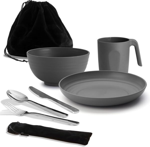 Camping Utensils, Reanea Camping Mess Kit for Travel, Camping, Picnic, Outdoor, Camping Gear Include Knife, Spoon, Fork Cutlery Set, Cup, Bowl, Plate, Camping Essentials for 1