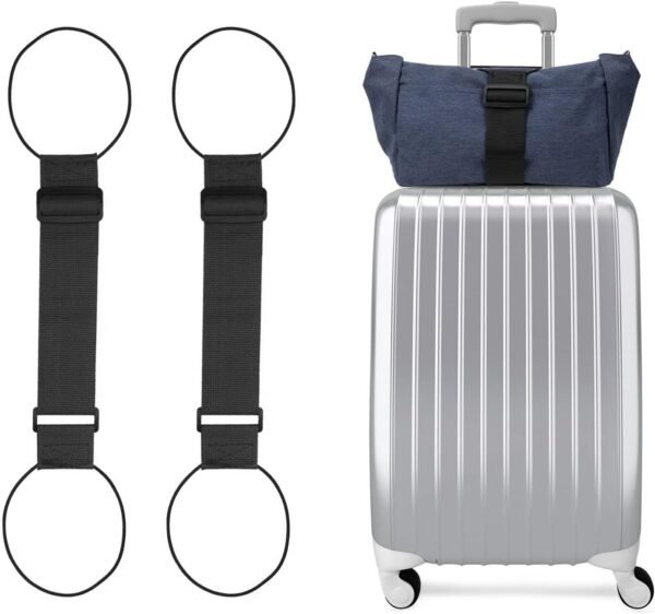 2 Pack Luggage Straps for Suitcases, Adjustable Elastic Suitcase Straps to Attach Bags for Securing & Stacking, Travel Essentials to Luggage (2 Pack Black)