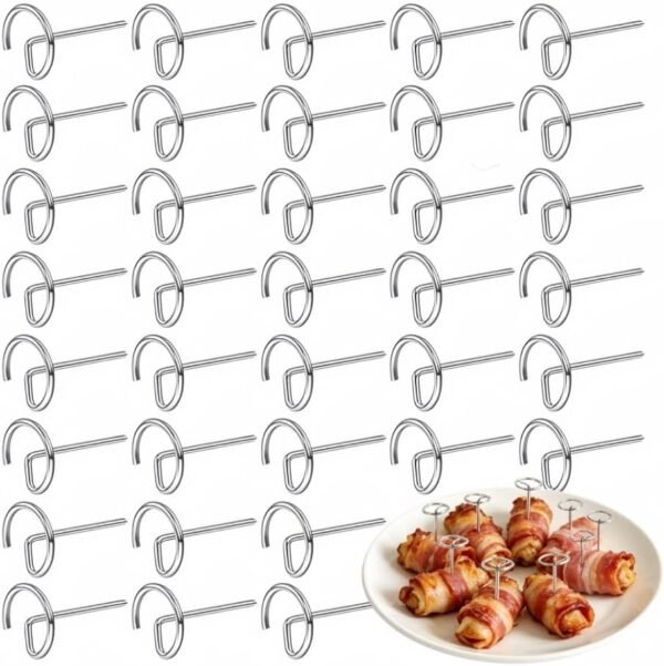 1.75 Inch Stainless Steel Skewers – Round Reusable BBQ Grill Pins, Mini Short Metal Skewers for Steak, Bacon, Oven, Camping & Parties