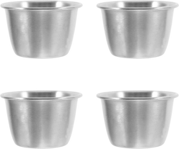 Sauce Cups 4 Pcs with Smooth Surface and Easy to Clean Design Stainless Steel round Condiment Containers Sturdy Silver Dipping Sauce Holders for Home and Restaurant Use