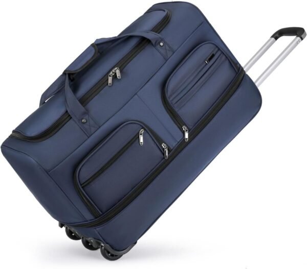 Expandable Rolling Duffle Bag with Wheels, 20" 24" 28" Foldable Carry On Luggage Suitcases, Water-Resistant Travel Duffle Bag Carry On Suitcase Weekend Bag for Women Men (Navy Blue, 28in)