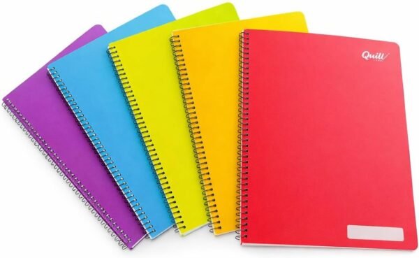 A5 Notebook, 7mm Lined, 200 Pages, 70gsm Paper, Pack 5, Assorted Colors, Wirebound, Water Resistant Cover, Easy Tear Perforated Pages