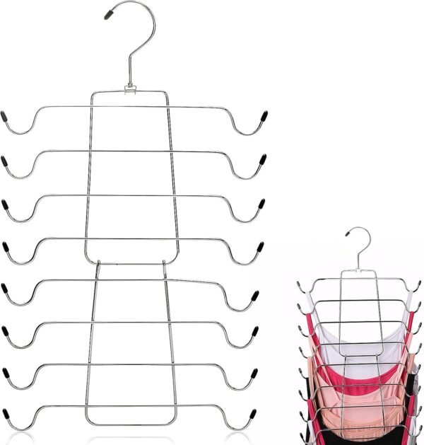 8 Tiers Foldable Bra Hanger, Non-Slip Camisole Hanger, Metal Tank Top Hangers, Space-Saving Closet Organiser, Dorm Room Essentials for Girls Strap Dress, Tank Top, Camisole, Bra, Pajamas, Bathing Suit