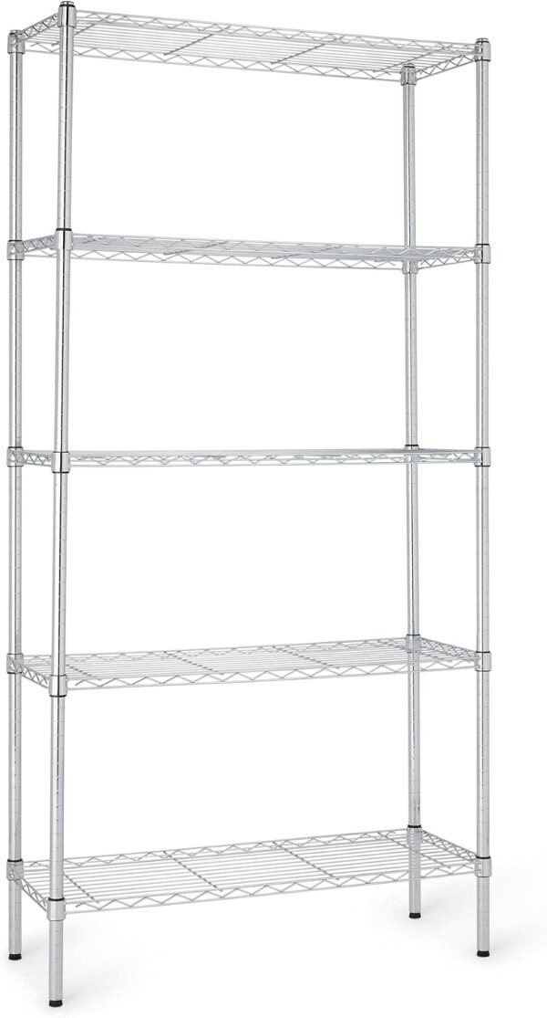 5-Shelf Adjustable, Heavy Duty Storage Shelving Unit (159 Kilograms loading capacity per shelf), Steel Organizer Wire Rack, 92 x 36 x 183 centimeters (LxWxH), Chrome