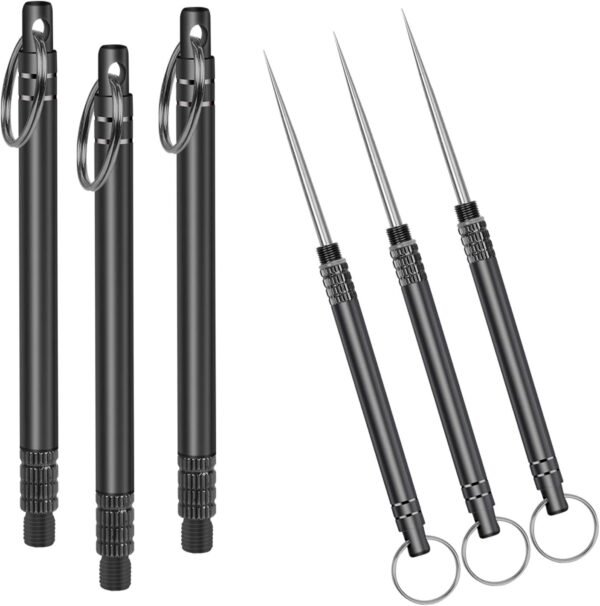 3 Pieces Portable Titanium Toothpicks,Metal Pocket Toothpick Stainless Steel Toothpick Reusable Toothpicks for Outdoor Camping Picnic Travel (Black)