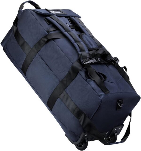 Rolling Duffle Bag with Wheels, 80L 28" Folding Duffle Backpack Soft-Sided with 2 Wheels, 6-Way Carry-On Large Travel Bag Men/Women Multiple Pockets for Long Trip, Blue