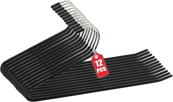 12 Packs Metal Pants Hanger Non-Slip, Non-Slip Rubber Hangers for Slacks | Suit Trousers Hanger, Rust Resistant Chrome Metal Hanger, Suitable for Easy-Slide Pant, Jeans, Slacks Etc