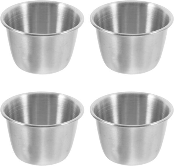 Sauce Cups Set with Smooth Surface and Wear-resistant Finish 4 Pcs Stainless Steel round Condiment Containers Sturdy Kitchen Seasoning Storage Cups for Home and Restaurant Use