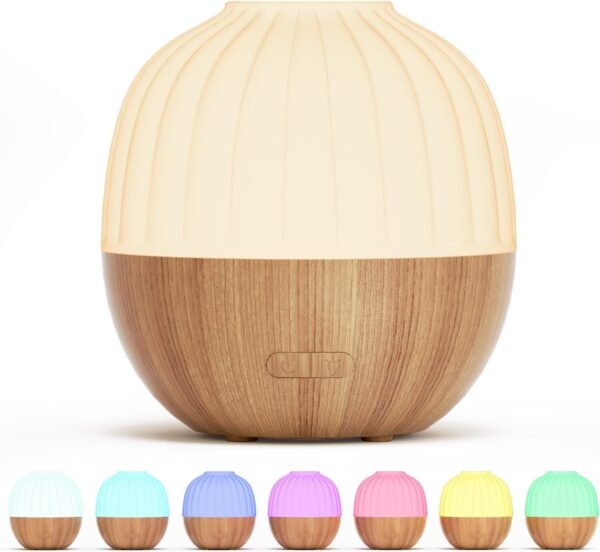 300ML Essential Oil Diffuser, Wood Grain Ultrasonic Diffuser with Adjustable Mist Modes, 8-Color LED Lights, Cool Mist, Whisper-Quiet, Auto Shut-Off, BPA-Free, for Larger Room, Office, Bedroom