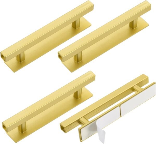 4 Pack Self-Stick Push Pull Helper, 6 Inch Plastic Adhesive Cabinet Handles Rectangle Stick-on Handle for Kitchen Cabinet Window Sliding Closet Door Wardrobe(Gold)