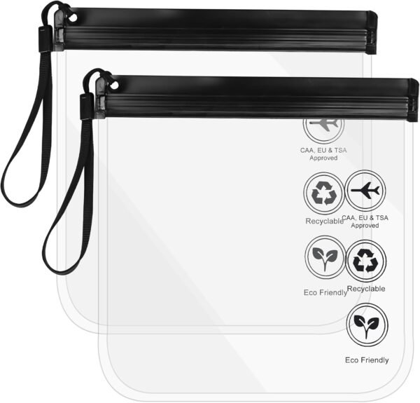 Travel Toiletry Bag - (20x20cm) Leakproof Liquid Bags for Airports, Waterproof Cosmetic & Makeup Organizer Pouch - 2 Pack Black for Carry-On Luggage