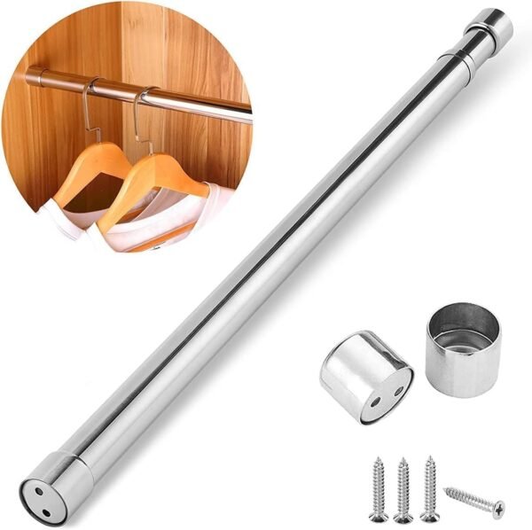 Rail, Extendable Clothing Rail, 21.5 to 39.5 Inch Stainless Steel Clothes Rod with End Sockets Screws, Adjustable Closet Rail, Pole Heavy Duty Telescopic Closet Rod