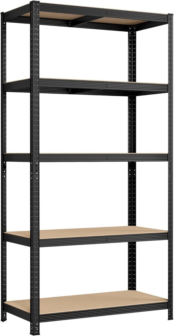 Garage Shelving, 600 kg 5-Tier Heavy Duty Storage Rack | Tool Organiser for Shed Storage, Steel and MDF, 50 x 100 x 200 cm, Black, COZORY Collection GLR050B01