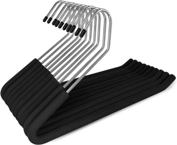 Pants Hangers Non-Slip, Foam Open Ended Slacks Pants Hangers for Men and Women, Space Saving Metal Trousers Hangers for Closet, Skirt and Jean Hangers, Black (10 Pack)