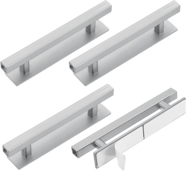 4 Pack Self-Stick Push Pull Helper, 6 Inch Plastic Adhesive Cabinet Handles Rectangle Stick-on Handle for Kitchen Cabinet Window Sliding Closet Door Wardrobe(Silver)