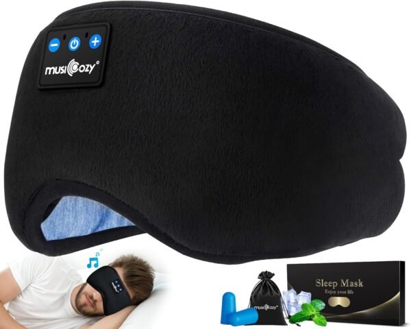 Sleep Headphones Bluetooth 5.4 Headband Sleeping Headphones Eye Mask for Women Men Unisex, Wireless Music Mask Built-in Speakers Microphone Adjustable Strap for Side Sleepers Travel Office