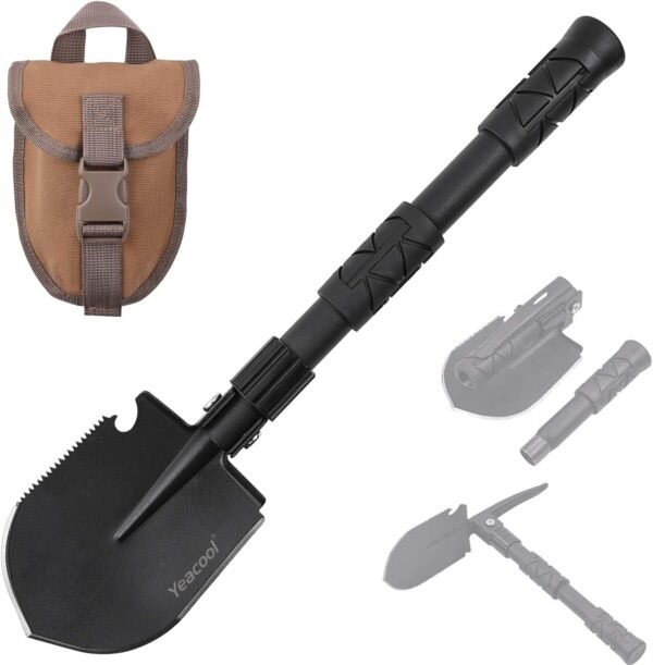 Shovel Pickax with Carrying Pouch Portable Tactical Army Spade Military Multitool for Outdoor Off Road Camping Hiking Driving Backpacking Entrenching Digging Gardening Survival Vehicle Tool