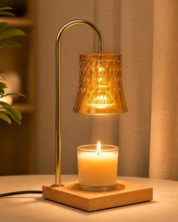 Electric Candle Warmer Lamp for Scented Candles, Dimmable Wax Melt Lamp with Timer, Flameless Candle Melter for Bedroom Living Room Decor, Gold Metal Base