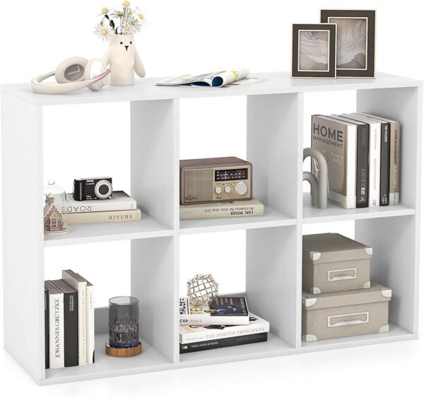 6-Cube Open Bookshelf, Home 2-Tier Large Bookcase, Rustic Style Free-Standing Storage Shelf w/Anti-toppling Kit, Display Shelf, Open-Back Storage Unit Organizer for Bedroom, Living Room