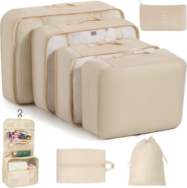 8-Set Packing Cubes, Packing Organizer with Various Sizes, Lightweight Luggage Organizer for Carry-On, Suitcase & Travel Accessories (Beige)