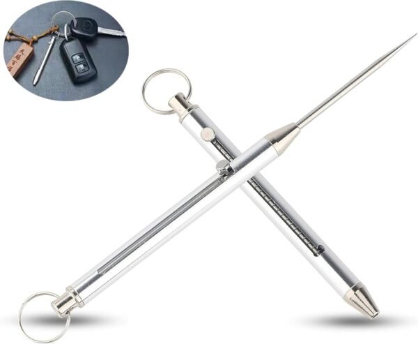 2 Pieces Portable Titanium Toothpicks Telescopic Keychain Toothpicks Metal Pocket Toothpick with Protective Holder Reusable Toothpicks for Picnic Camping Traveling (Silvery)